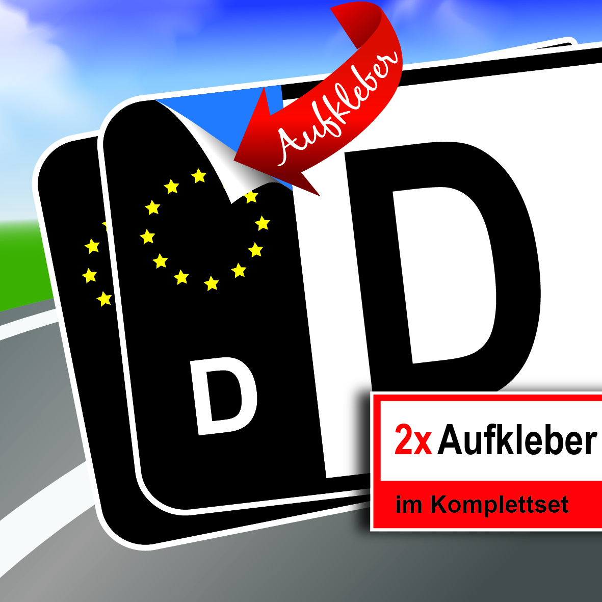 2x Nummernschild Kennzeichen EU Deutschland Feld Auto Aufkleber Tuning Sticker
