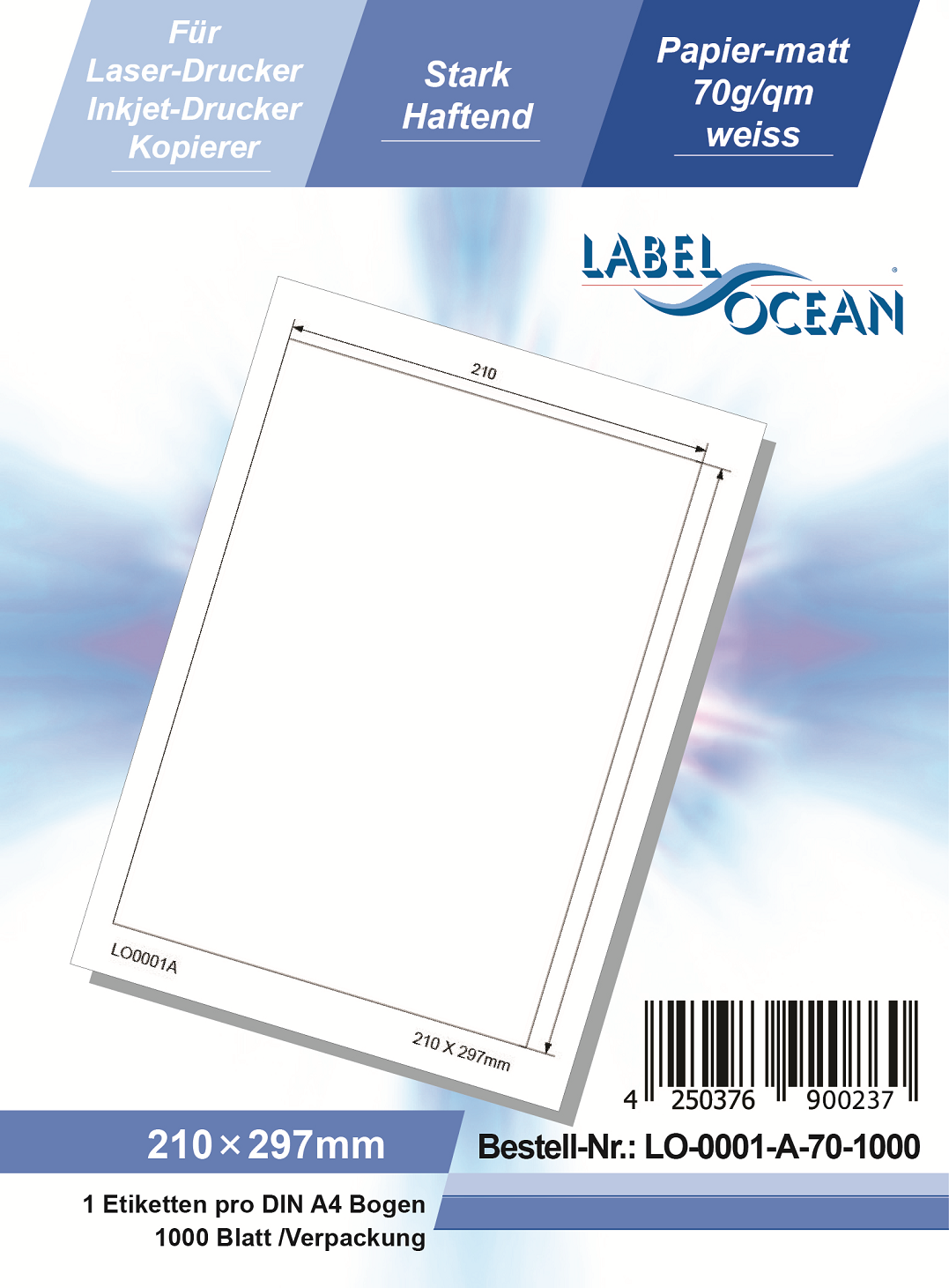 Klebeetiketten DIN A4 weiß 210x297mm (Laser Inkjet Kopierer) 1000 Blatt