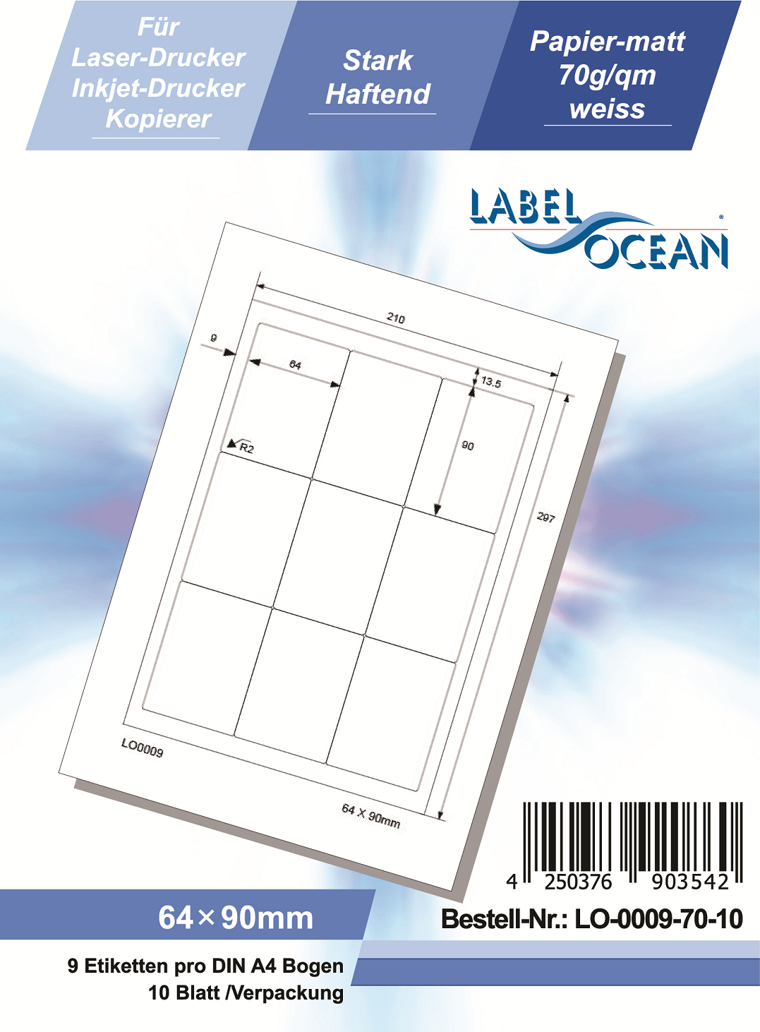 Klebeetiketten DIN A4 weiß 64x90mm (Laser Inkjet Kopierer) 10 Blatt