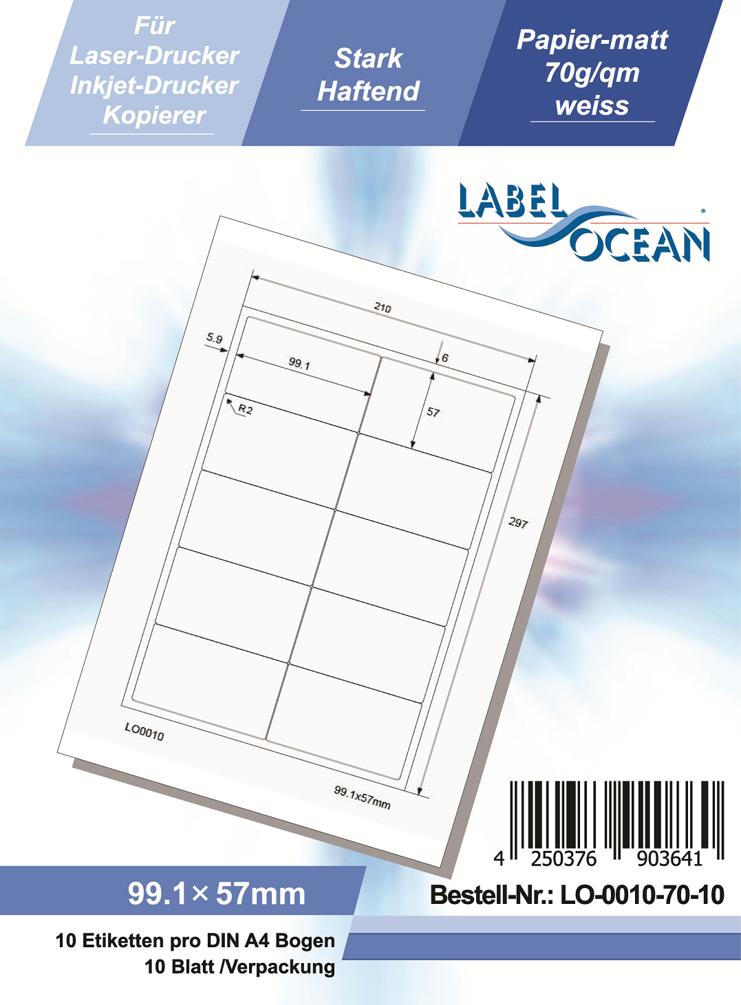 Klebeetiketten DIN A4 weiß 99,1x57mm (Laser Inkjet Kopierer) 10 Blatt