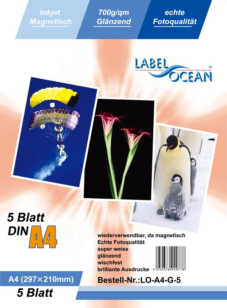 5 Blatt A4 Fotopapier magnetisch Magnetpapier glänzend von LabelOcean