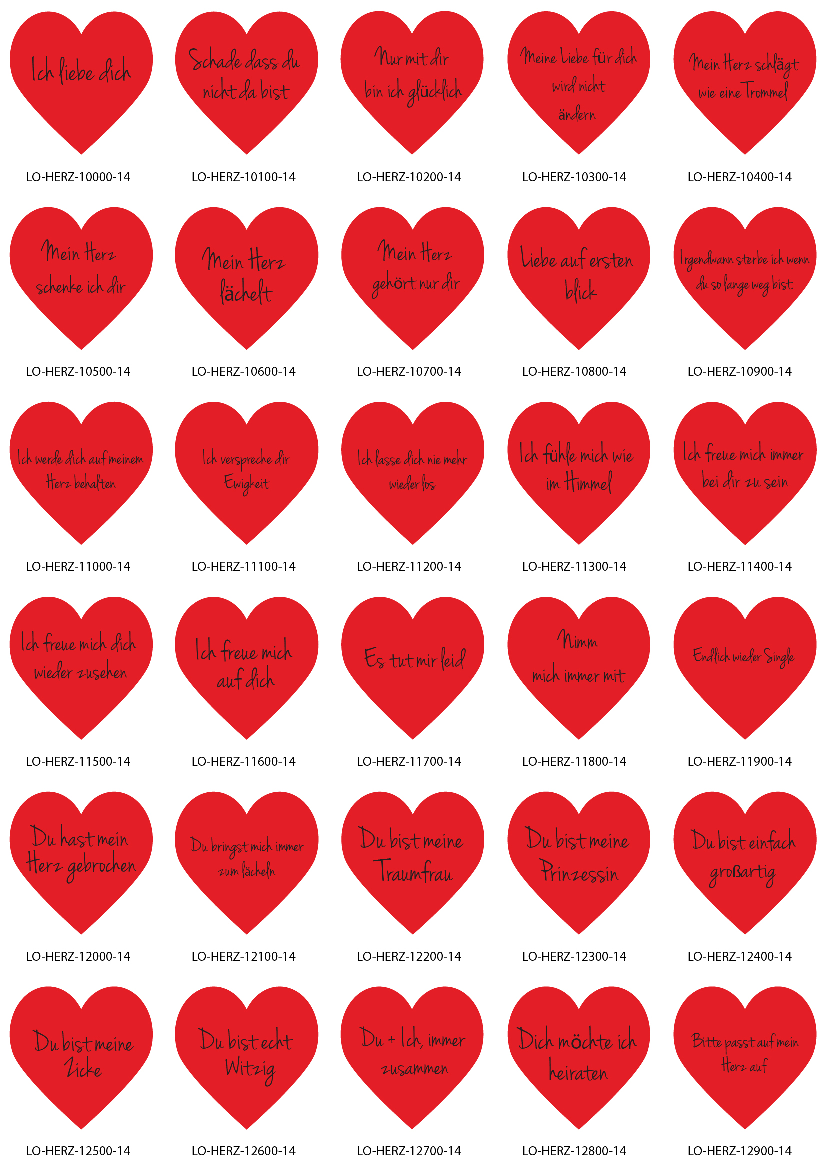 3x Herz Aufkleber rot 10x10cm verschiedene Aufdrucke Sticker