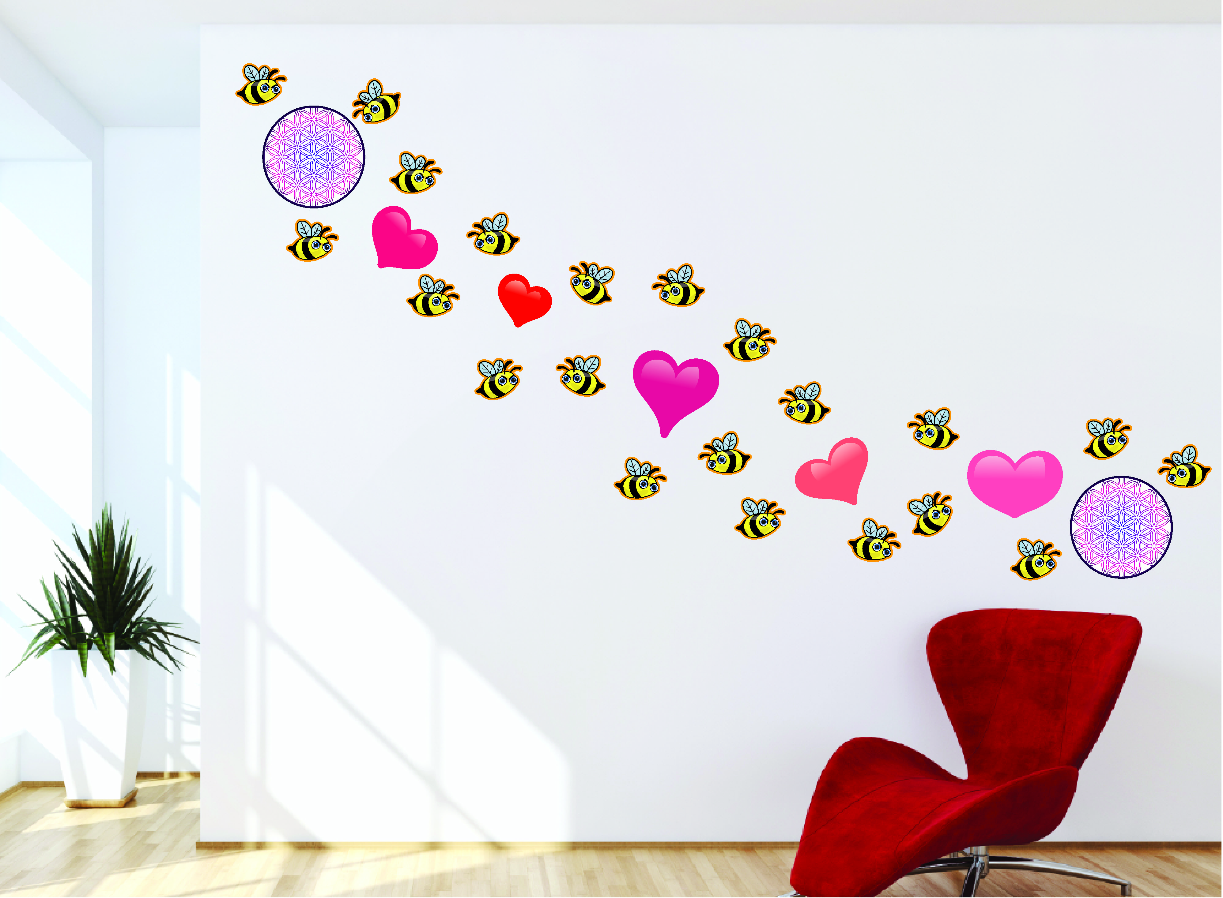 Wandtattoo Bienen Wandaufkleber für Kinderzimmer Wandsticker 06