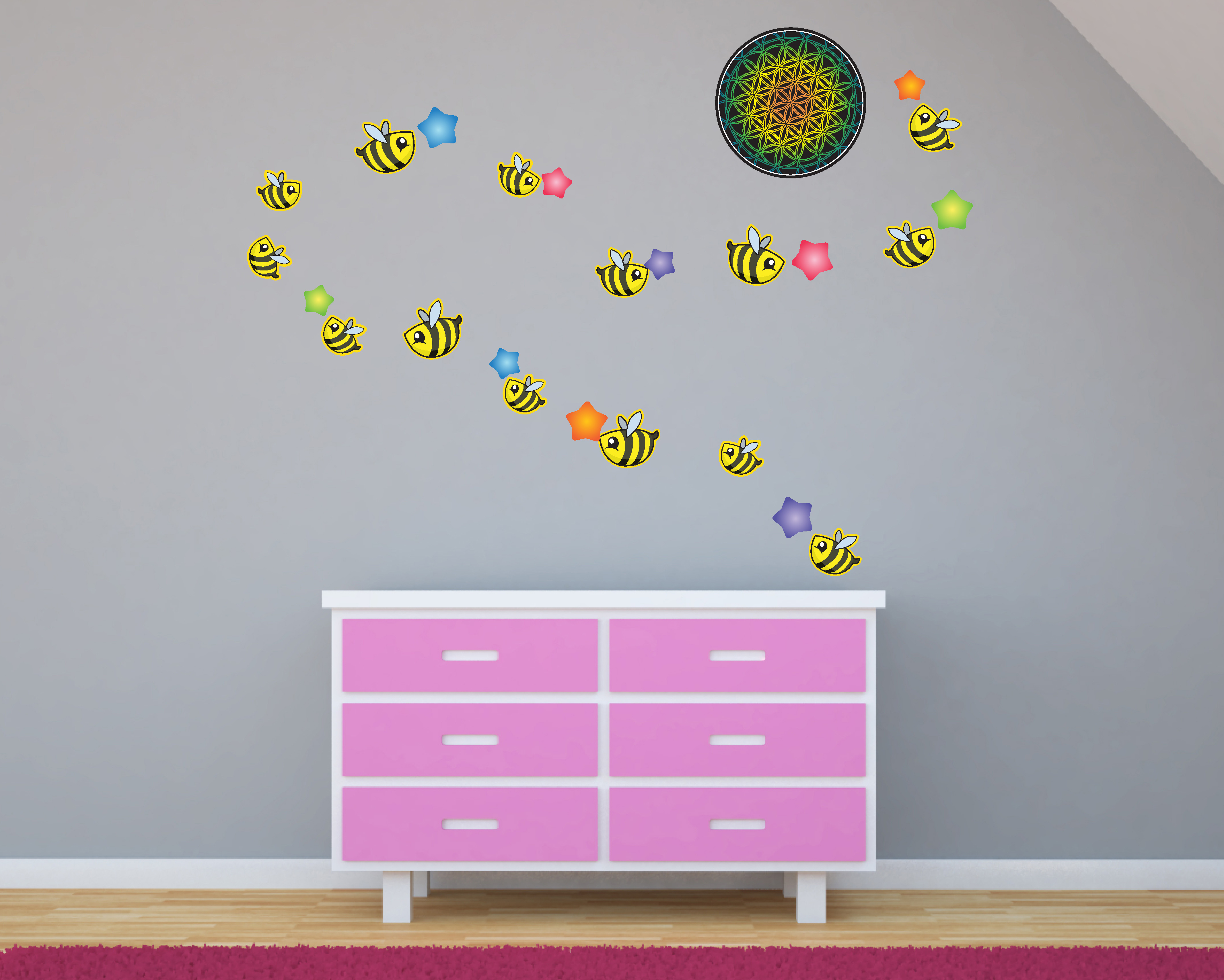 Wandtattoo Bienen Wandaufkleber für Kinderzimmer Wandsticker 09
