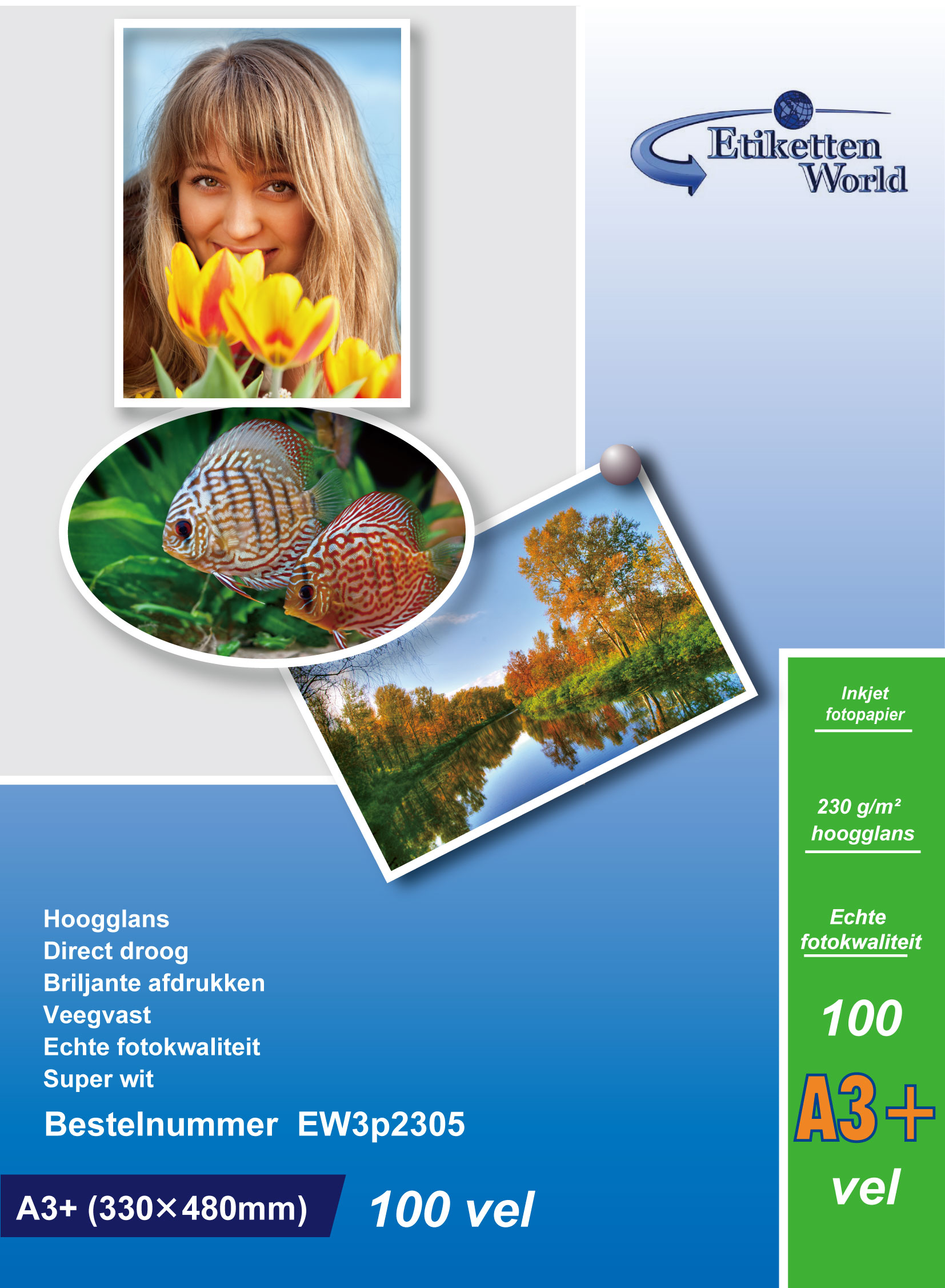 EtikettenWorld BV Fotopapier A3+ (330x480mm) 230g/qm High Glossy und wasserfest